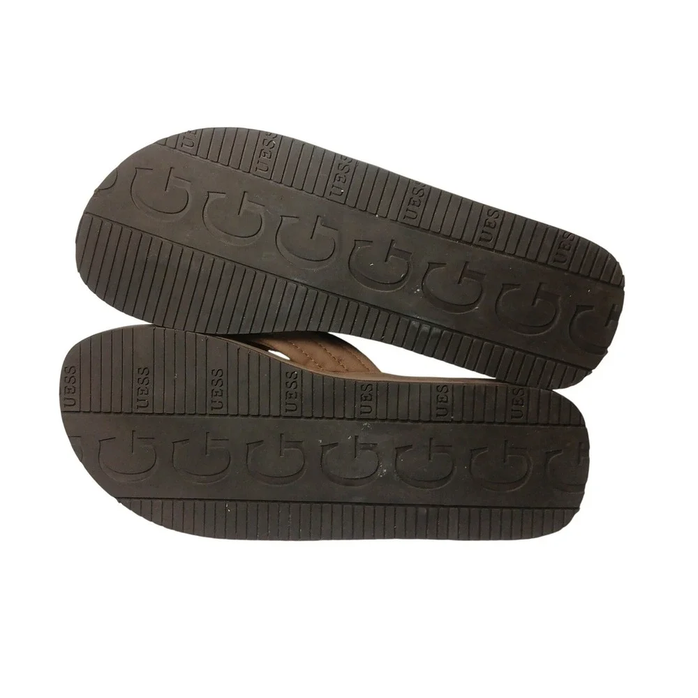 Guess Flip Flop Sandals Mens 11.5-12 Brown Padded Logo Thong Shoes